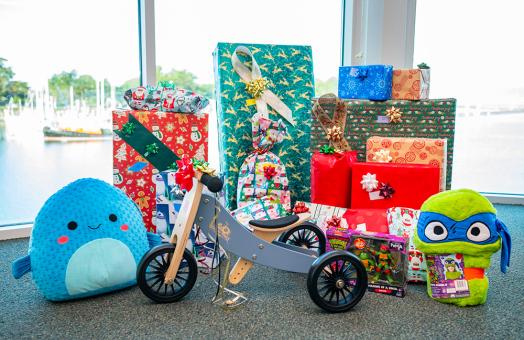 A photo of gifts for local children as part of the Winter Wishes program. 
