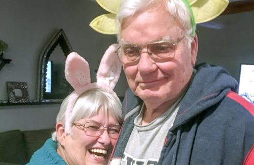 Pattie and Glen Atkinson, of Nevada, showing their playful nature wearing bunny and flower headbands.