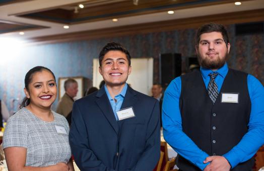 At an event sponsored by the Humboldt State University Foundation, HSU students Ana Cortes (left), Benicio Benevides-Garb (center), and Jesse Bowling (right) shared how scholarships supported their college dreams. 