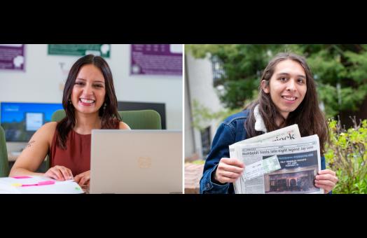 A photo collage of Psychology graduate student Shairy Jimenez Delgado on the left and Journalism student Andres Felix on the right.