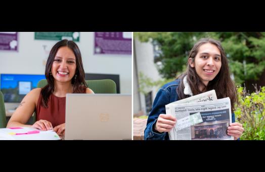 A photo collage of Psychology graduate student Shairy Jimenez Delgado on the left and Journalism student Andres Felix on the right. 