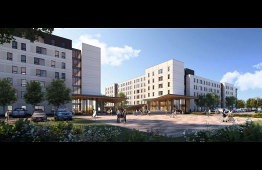 An artistic rendering of the Hinarr Hu Moulik student housing complex. 
