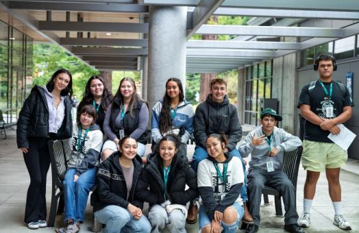 A group photo of local Native American students visiting campus for American Indian College Motivation Day.