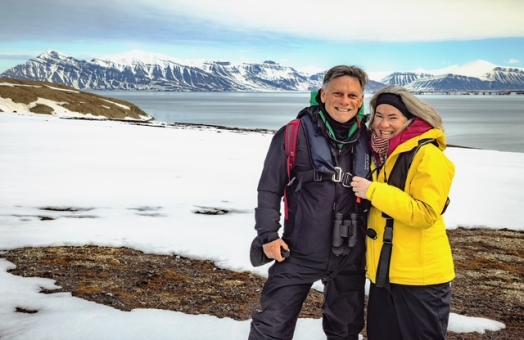 A photo of Kathy Simpson and Don Berry in Svalbard, Norway. 