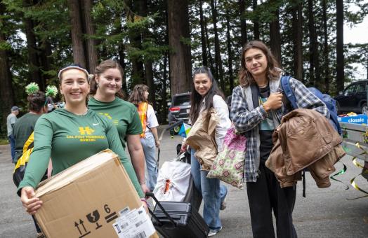 Students and their families arrived on campus for Move-in Day, where volunteers—including Cal Poly Humboldt President Richard Carvajal and student athletes—helped them moved their belongings into their new student residences. 