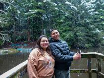 Posing for snow pictures at Fern Lake