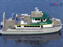 Rendering of Cal Poly Humboldt's new research vessel (top view). (Courtesy of All American Marine)