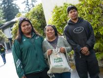 A photo of a student and family members on move-in day.