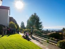 A photo of students looking out on Humboldt Bay after the Dec. 5 earthquake.