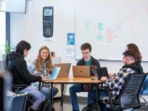 Students from departments throughout the College of Natural Resources &amp;amp; Science are collaborating to learn more about the brain’s immune system using mathematical modeling. “It is a really interdisciplinary project,” says Mathematics Professor Kamila Larripa. From left to right: Cheyenne Ty, Megan Pratt, John Gerving, Kamila Larripa, and Martin Mendoza-Ceja.