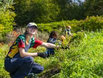 Members of the Cal Poly Humboldt community got their hands dirty for a good cause, volunteering at Potawot Community Garden as part of the Lumberjack Weekend Day of Service.