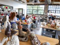 Students in Art 101 and Art 110 classes craft sculptural and ceramic projects inside the newly renovated Jenkins Hall.