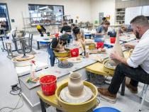 Students in Art 101 and Art 110 classes craft sculptural and ceramic projects inside the newly renovated Jenkins Hall.